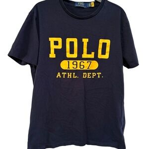 Polo by Ralph Lauren Boys Dark Blue Tee with Yellow Print. Size S